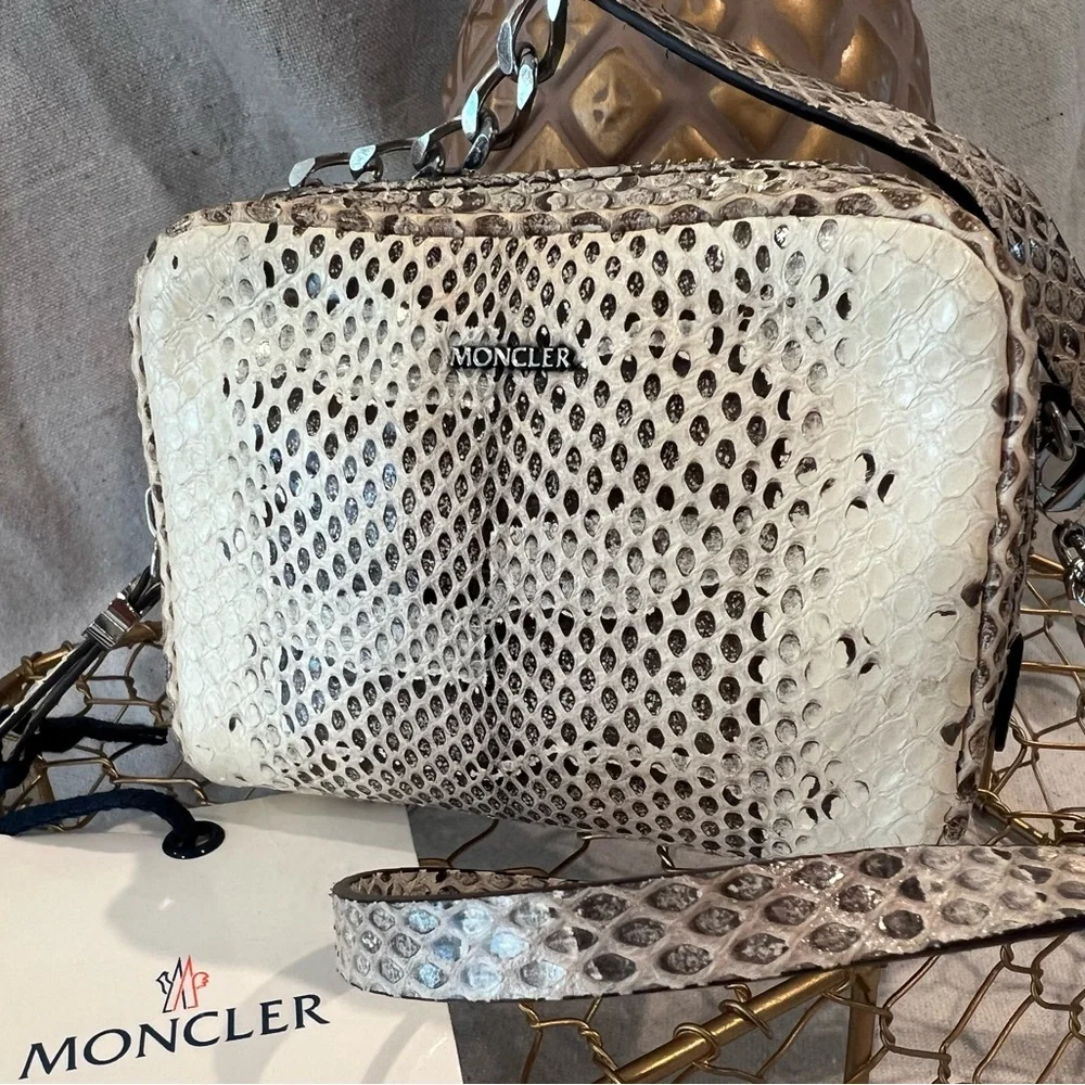Moncler Cream and Gray Snake Print LUISA Crossbody Bag - Picture 2 of 9